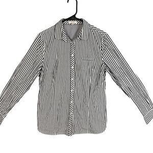 Tyler Boe Women’s Button Up Shirt Black White Stripe Size 8 Classic Quiet Luxury